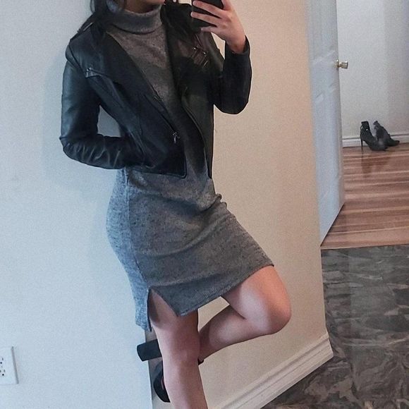 never worn simple salt & pepper ribbed knit turtleneck sleeveles sweater dress - Picture 2 of 4